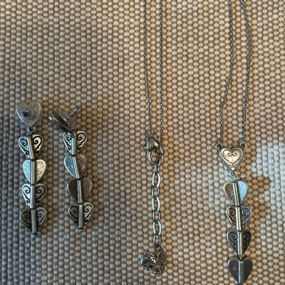 Brighton Silver Cascading Heart Earrings/Necklace Set